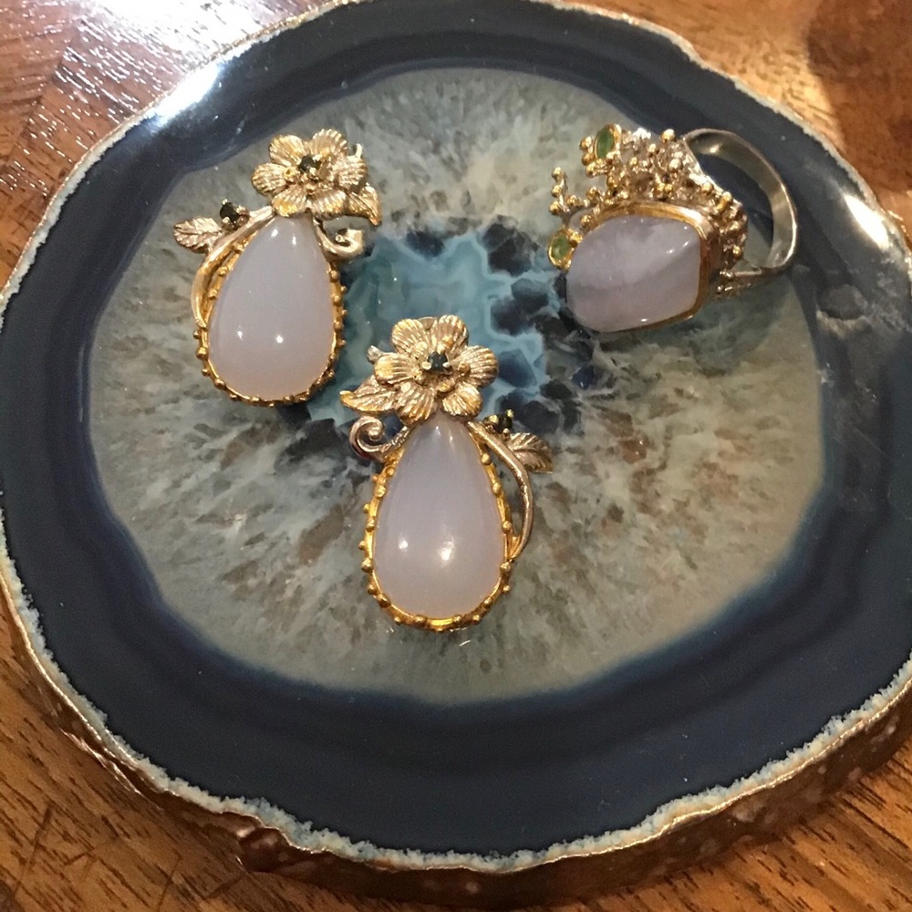 Natural Blue Chalcedony 925 Sterling Silver Set
